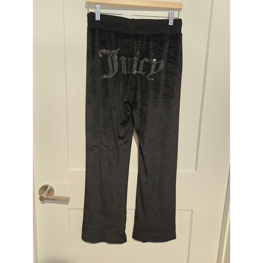 Juicy Couture Black Velour Rhinestone Logo Lounge Pants Sleepwear Small